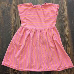 Primary Pink and Yellow Striped Casual Dress